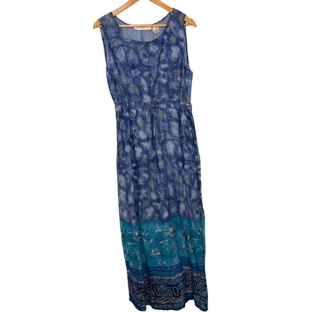 Jessica Holbrook Vintage Blue Floral Paisley Rayon Maxi Dress L 1368649
